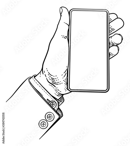 A hand holding a mobile pho...
