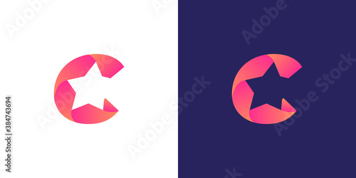 C star logo design . letter C with star concept logo design . vector illustration