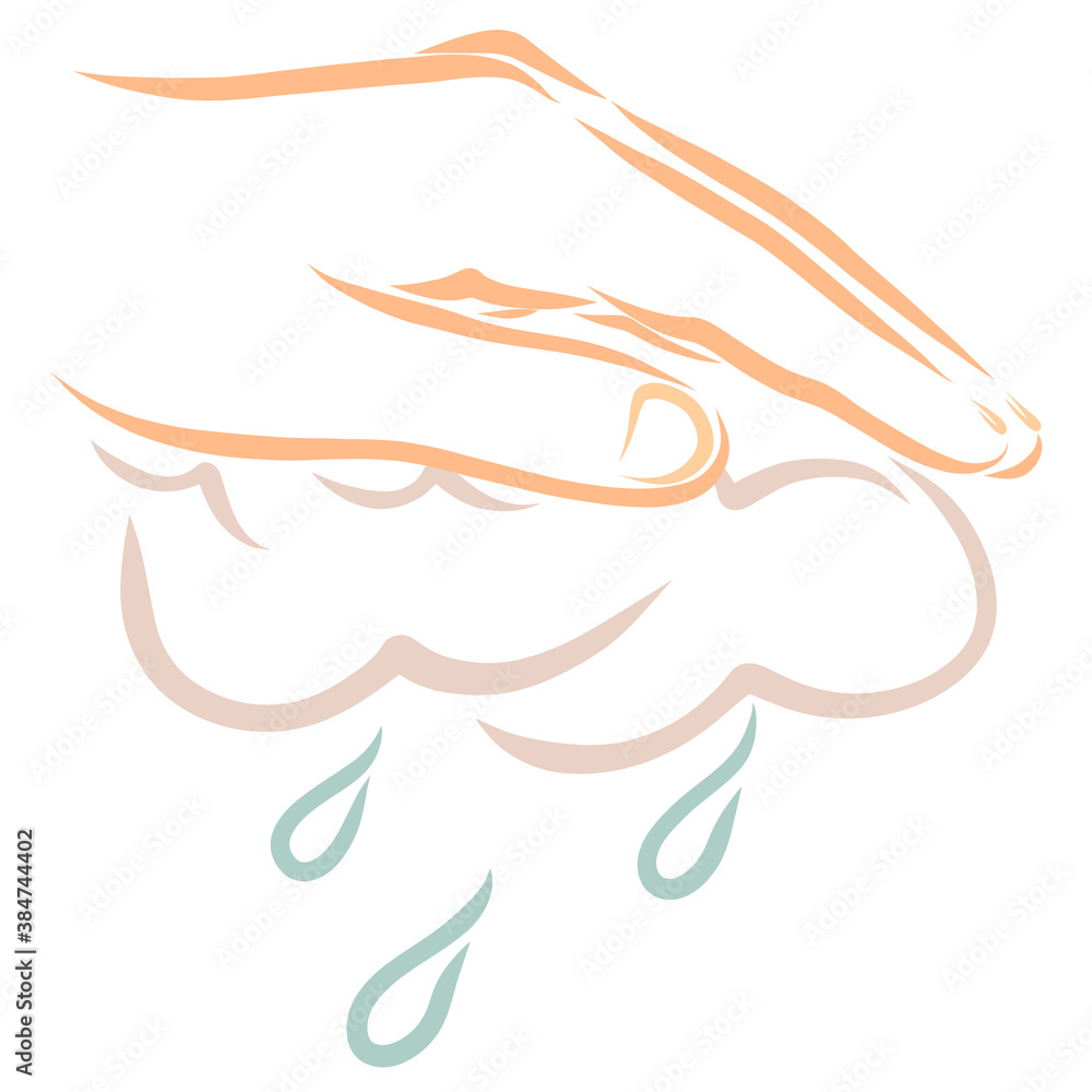 Obraz premium hand holding a cloud from which raindrops fall
