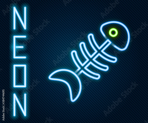 Glowing neon line Fish skeleton icon isolated on black background. Fish bone sign. Colorful outline concept. Vector.