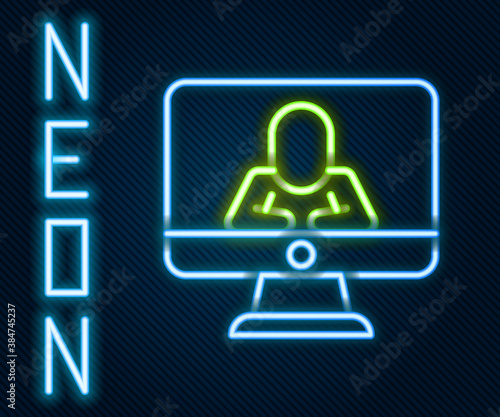 Glowing neon line Online psychological counseling distance icon isolated on black background. Psychotherapy, psychological help, psychiatrist online consulting. Colorful outline concept. Vector.