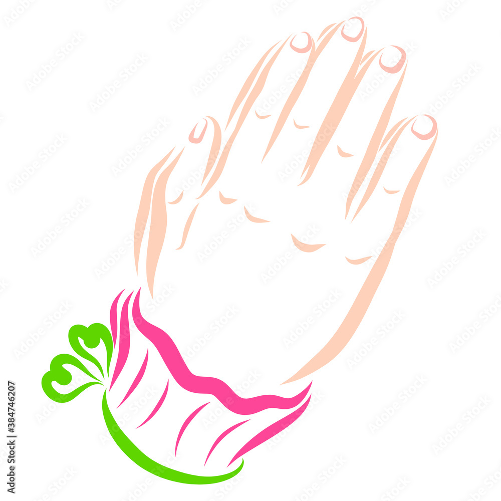 girl's hands folded in prayer, ties with hearts on the cuffs girl's hands folded in prayer, ties with hearts on the cuffs