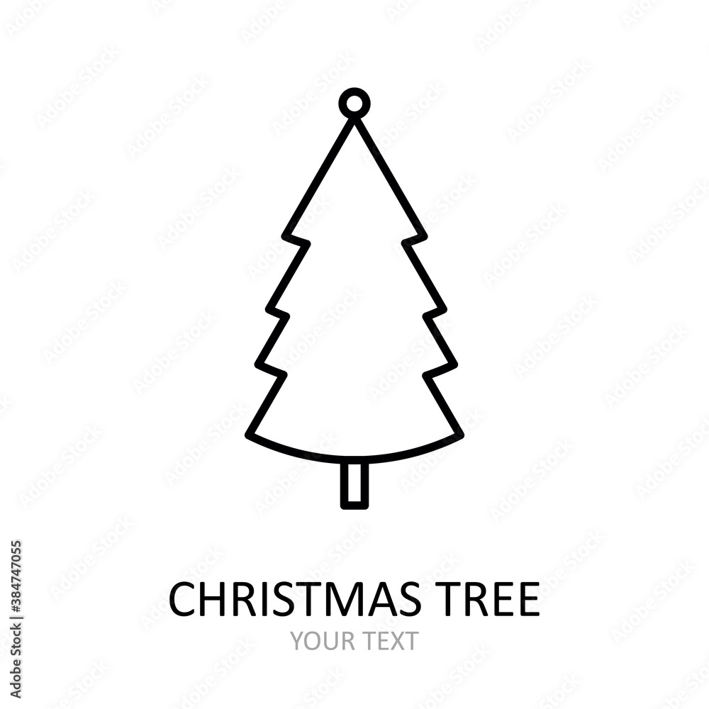 Vector outline icon with Christmas tree with toys. Red and white silhouette with black line. Vector outline icon with Christmas tree with toys. Red and white silhouette with black line.