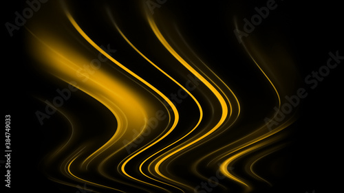 Glowing blurred light stripes in motion over on abstract background. Yellow rays. Led Light. Future tech. Shine dynamic scene. Neon flare. Magic moving fast lines. Glowing wallpaper.