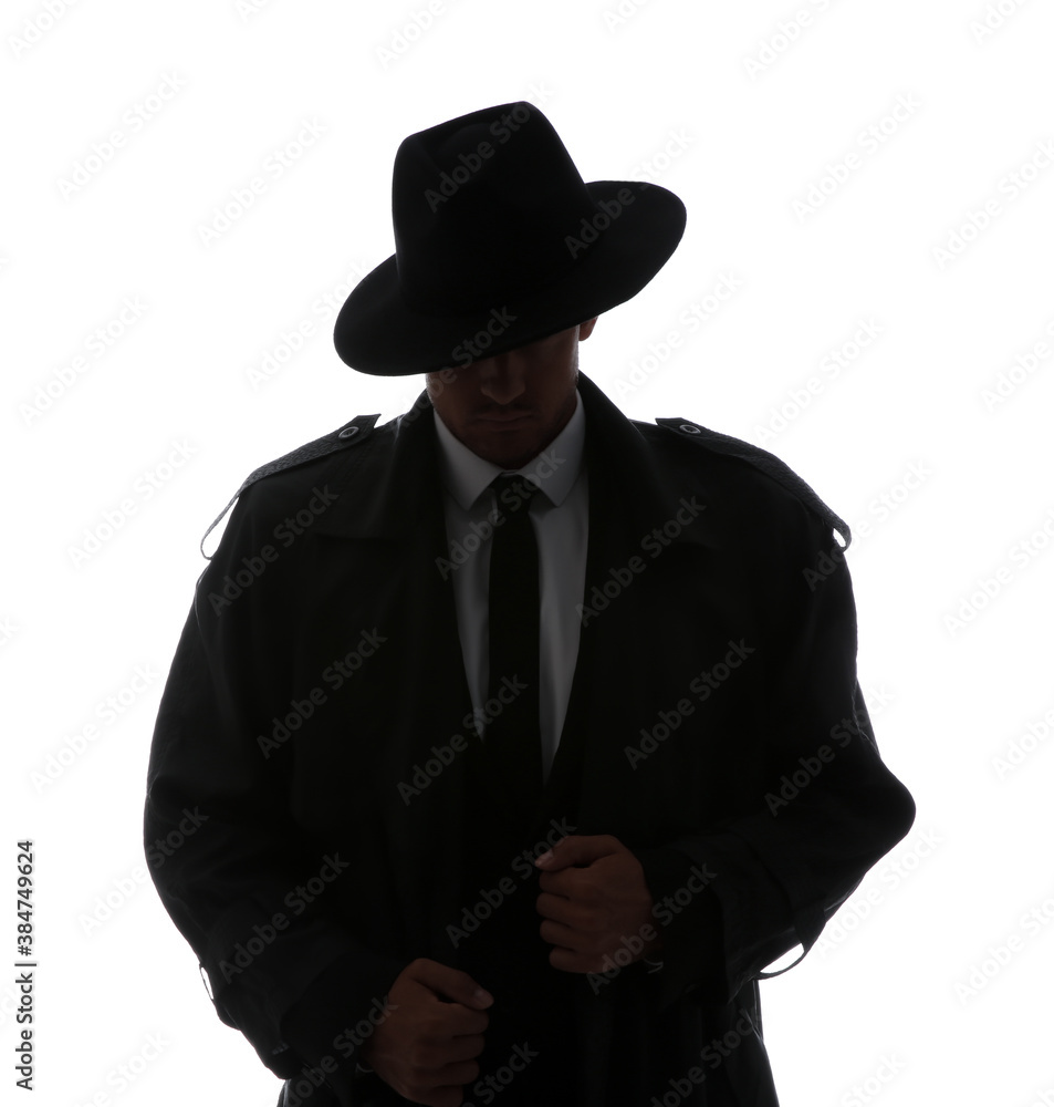 Fototapeta premium Old fashioned detective in hat on white background