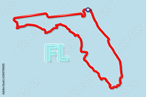 Florida US state bold outline map. Vector illustration