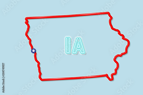 Iowa US state bold outline map. Vector illustration