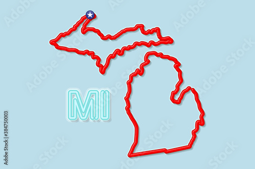 Michigan US state bold outline map. Vector illustration