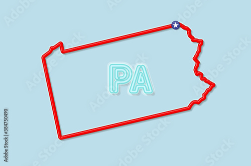 Pennsylvania US state bold outline map. Vector illustration