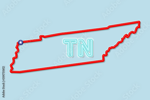 Tennessee US state bold outline map. Vector illustration