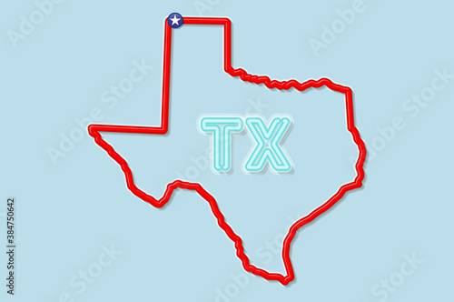 Texas US state bold outline map. Vector illustration