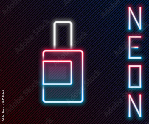 Glowing neon line Plastic bottle for laundry detergent, bleach, dishwashing liquid or another cleaning agent icon isolated on black background. Colorful outline concept. Vector.