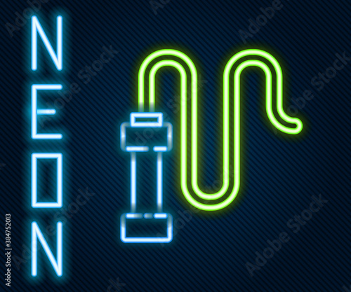 Glowing neon line Braided leather whip icon isolated on black background. Colorful outline concept. Vector.