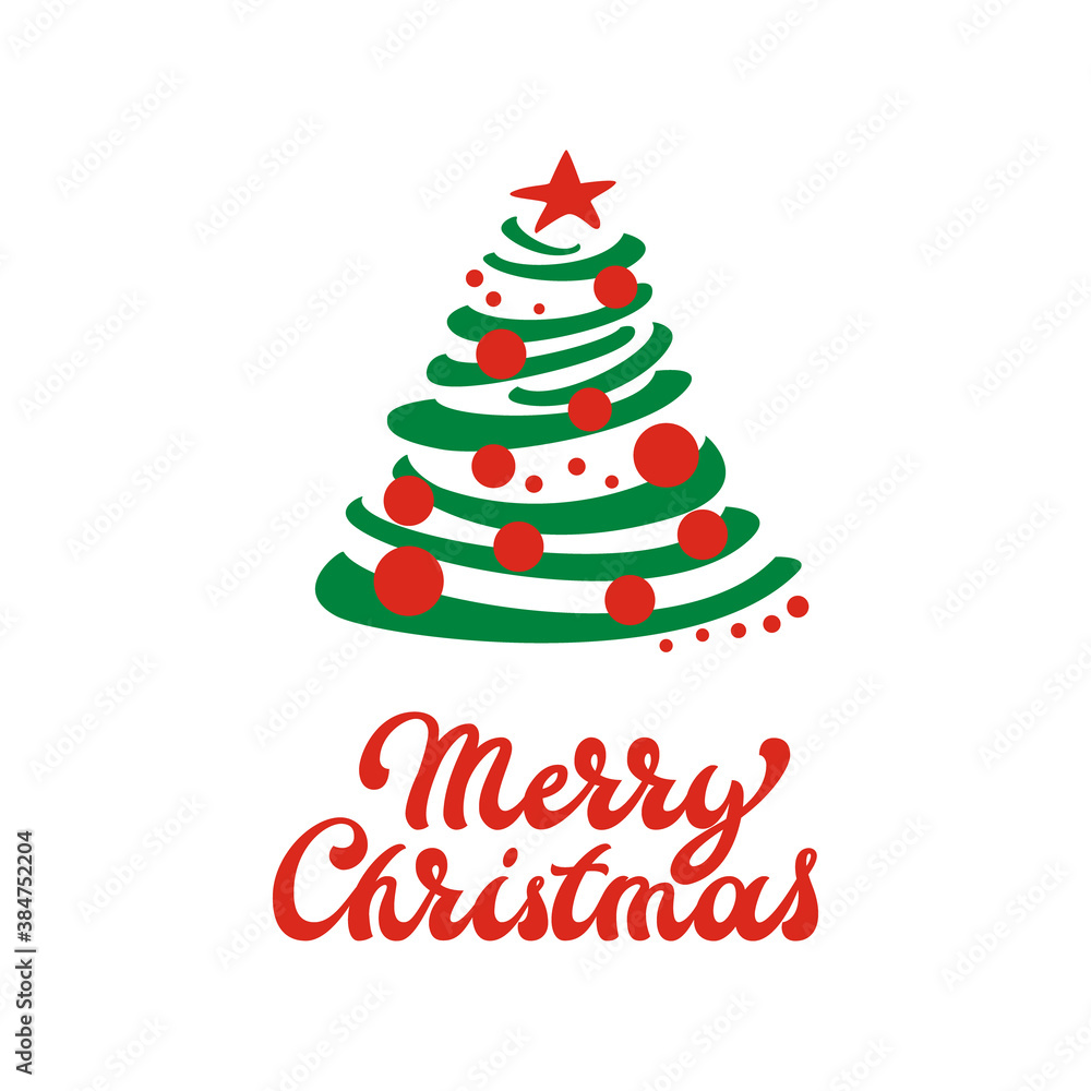 Merry Christmas & Happy New Year greeting card, poster, banner, logo, badge with hand drawn lettering and background with Christmas tree decoration. Vector Merry Christmas & Happy New Year greeting card, poster, banner, logo, badge with hand drawn lettering and background with Christmas tree decoration. Vector