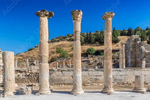 Beautiful pillars in the ruins of Ephesus, Selcuk, Izmir, Turkey