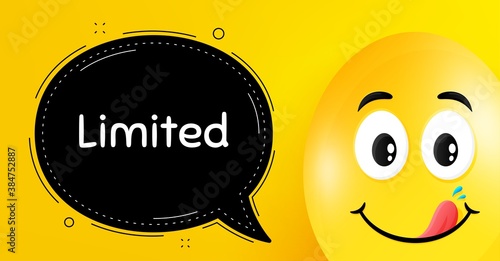 Limited symbol. Easter egg with yummy smile face. Special offer sign. Sale. Easter smile character. Limited speech bubble. Yellow yummy egg background. Vector