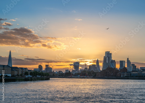 Sun setting over the City of London