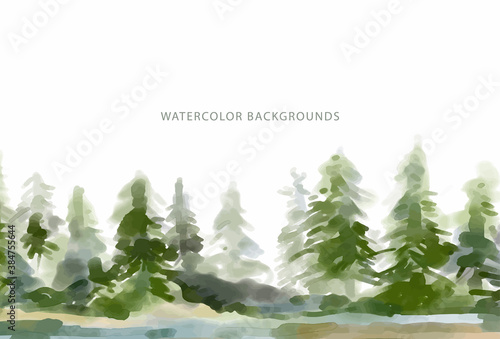 watercolor background, wide green forest
