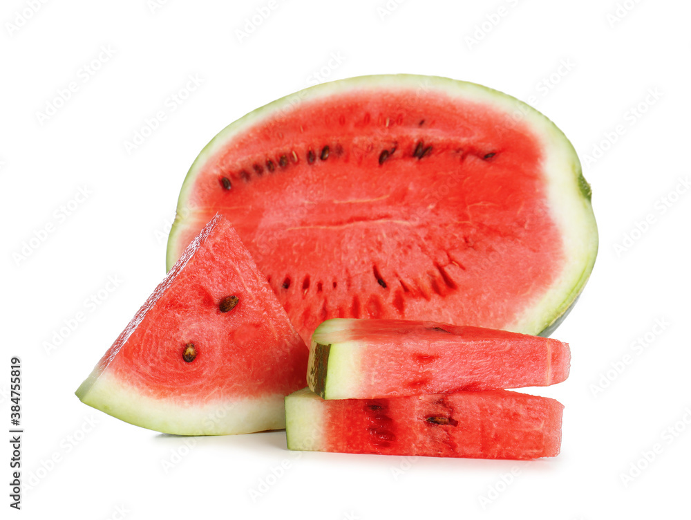 Delicious ripe cut watermelon isolated on white Delicious ripe cut watermelon isolated on white