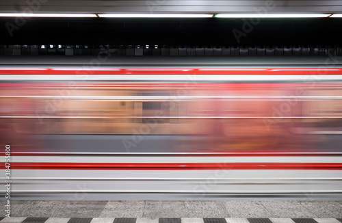 train in movement in a metro station in prague