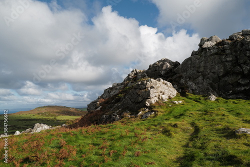 View from Garn Fechan showing the rugged rocks of this ancient hillside iron age fort