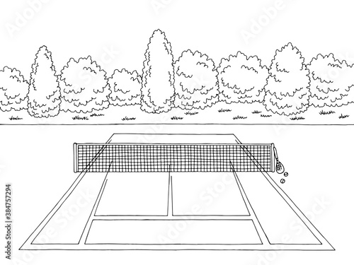Tennis court sport graphic black white sketch illustration vector