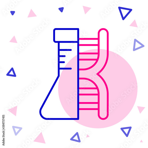 Line DNA research, search icon isolated on white background. Genetic engineering, genetics testing, cloning, paternity testing. Colorful outline concept. Vector.