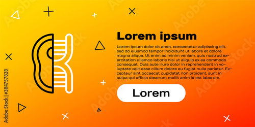 Line Genetically modified meat icon isolated on yellow background. Syringe being injected to meat. Colorful outline concept. Vector.