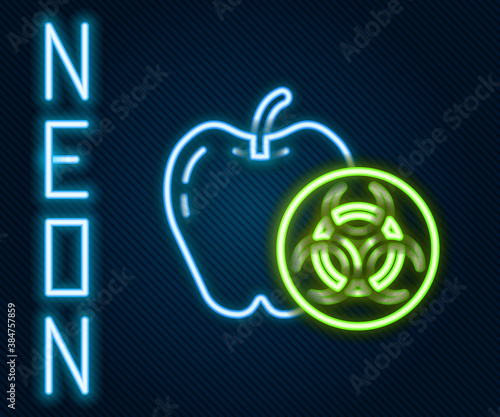 Glowing neon line Genetically modified apple icon isolated on black background. GMO fruit. Colorful outline concept. Vector.
