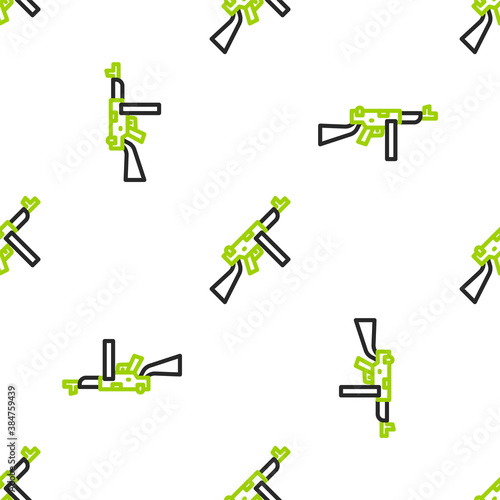 Line Thompson tommy submachine gun icon isolated seamless pattern on white background. American submachine gun. Vector.