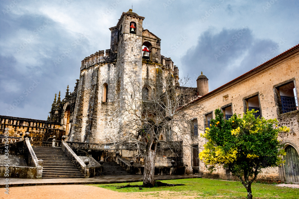 Main Body Of The Castle Showing The Sixteen Sided Main Section. Templar Castle/Convent Of Christ, Tomar, Portugal. Main Body Of The Castle Showing The Sixteen Sided Main Section. Templar Castle/Convent Of Christ, Tomar, Portugal.