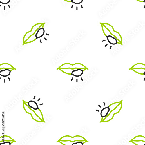 Line Herpes lip icon isolated seamless pattern on white background. Herpes simplex virus. Labial infection inflammation symbol. Vector.