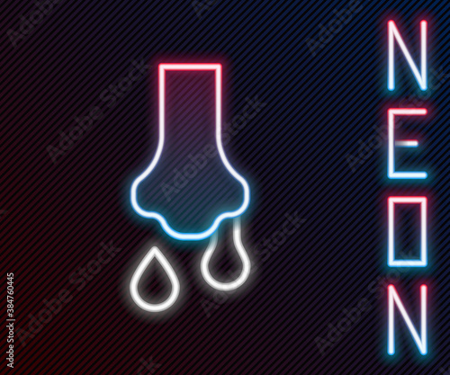 Glowing neon line Runny nose icon isolated on black background. Rhinitis symptoms, treatment. Nose and sneezing. Nasal diseases. Colorful outline concept. Vector.