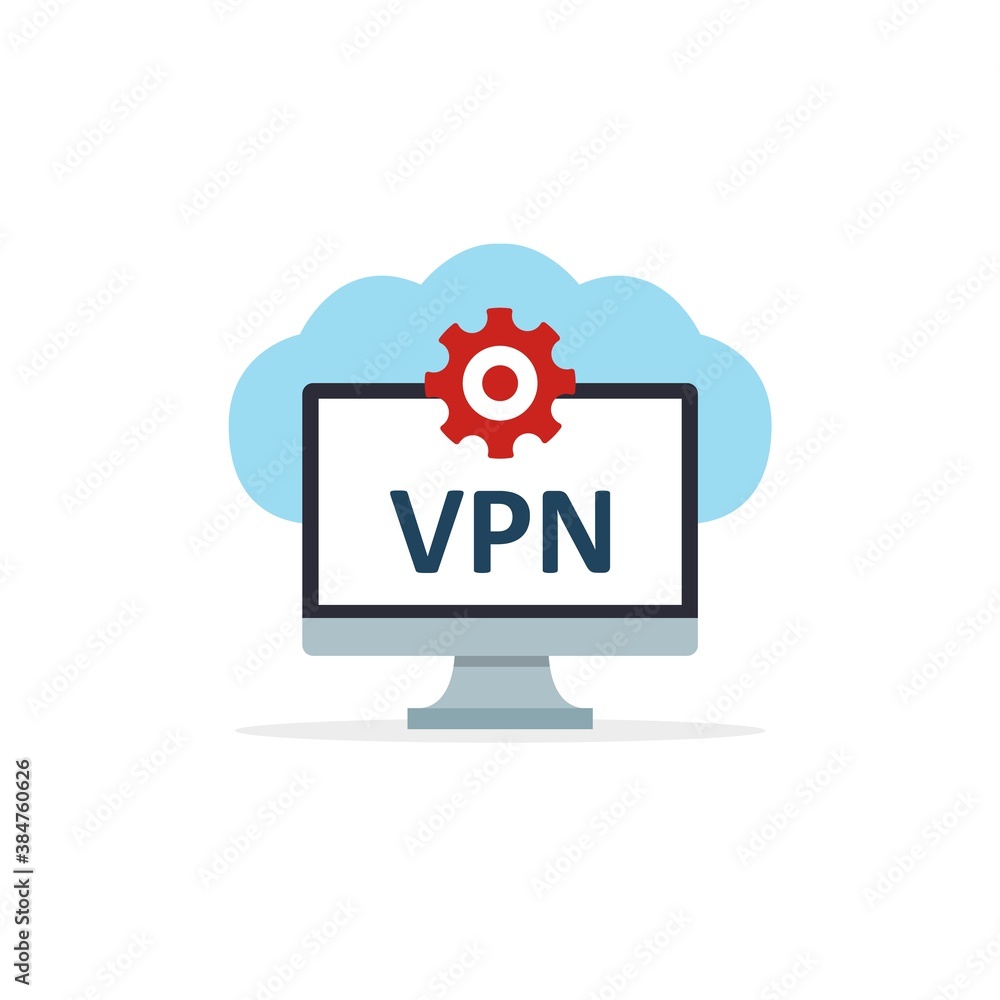 Internet Security VPN on computer screen. Virtual Private Network icon. Cloud software. Vector Internet Security VPN on computer screen. Virtual Private Network icon. Cloud software. Vector