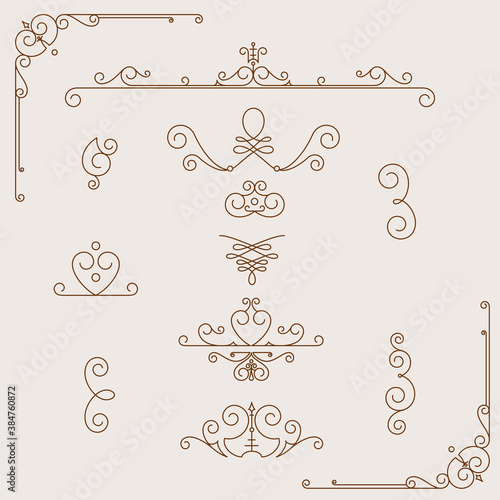 Collection of vintage patterns. Flourishes calligraphic ornaments and frames. Retro style of design elements, postcard, banners, logos. Vector template