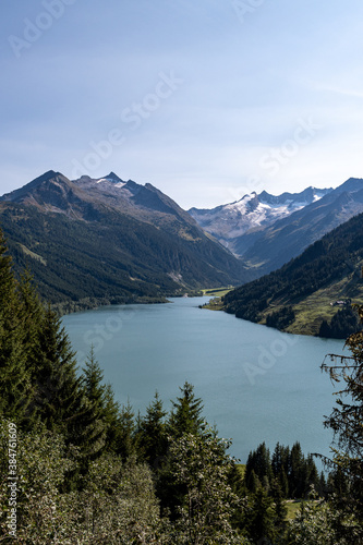 Durchlassboden lake with mountains Mannlkarkopf in province Salzburg near Gerlos and Konigsleiten, Austria