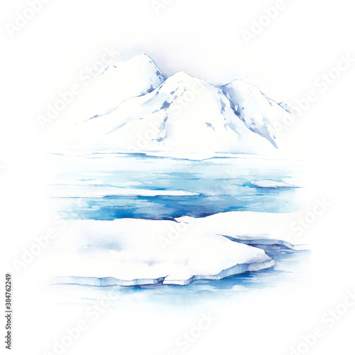 Watercolor illustrations with an Arctic landscape