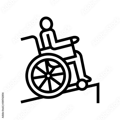disabled in wheelchair riding line icon vector. disabled in wheelchair riding sign. isolated contour symbol black illustration