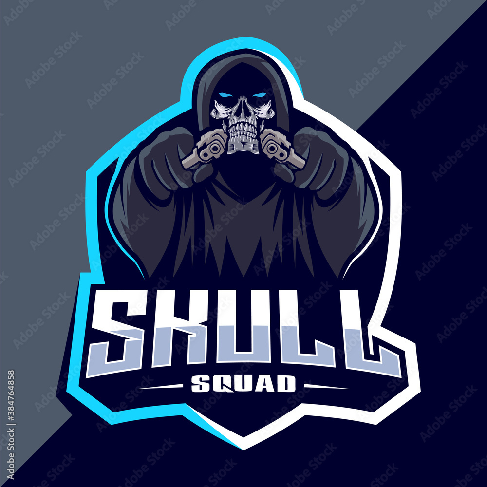 Skull squad with gun mascot esport logo design
