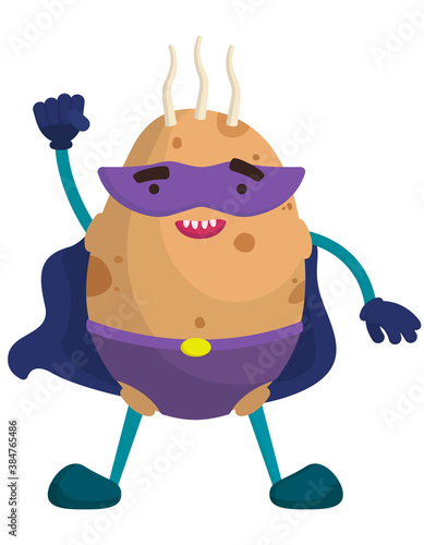 Funny vegetable superhero. Potato in cartoon style.
