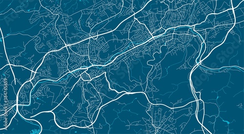 Detailed map of Wuppertal city, linear print map. Cityscape panorama.