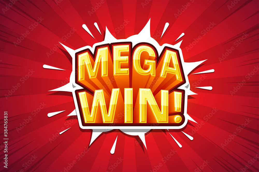 Mega win!, font expression pop art comic speech bubble. Vector illustration