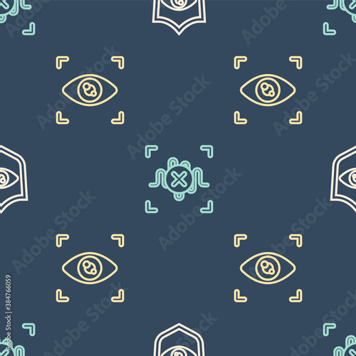 Set line Shield eye scan, Eye and Rejection voice recognition on seamless pattern. Vector.