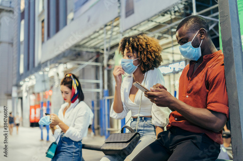 Group of people in the street with surgical mask