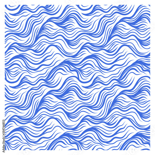Seamless pattern of blue waves of the acute form. Design for backdrops with sea, rivers or water texture.
