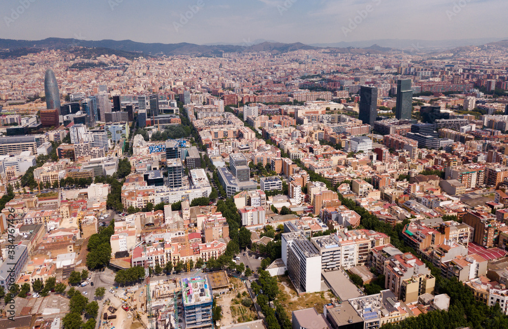 Image of european city Barcelona with view of blocks of flats, Spain