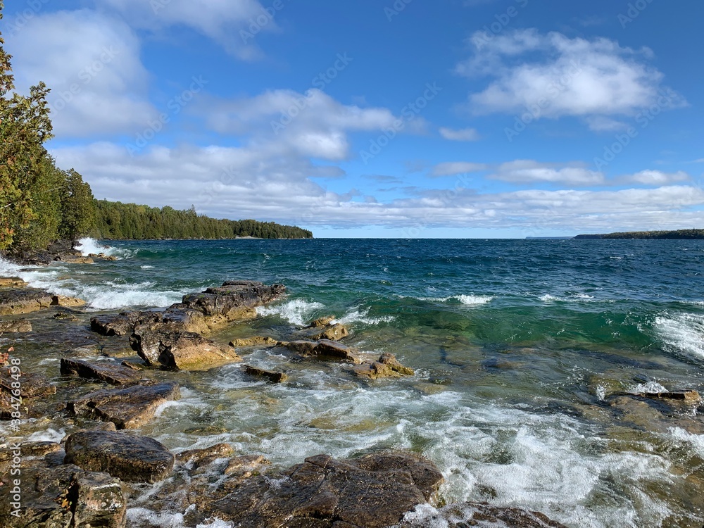 Rocks and waves at lake Huron in Norther Ontario Rocks and waves at lake Huron in Norther Ontario