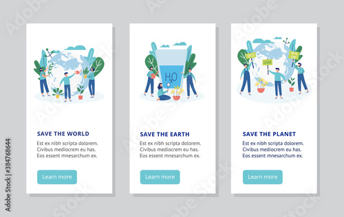 Save the planet Earth and world - cartoon ecology banner card set