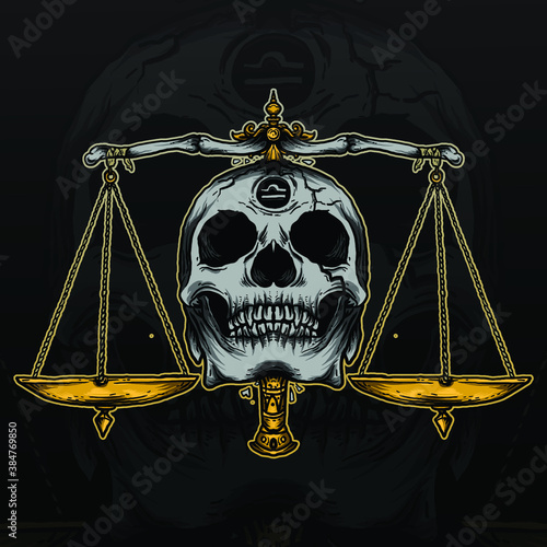 artwork illustration and t-shirt design libra skull zodiac premium vector