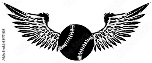 Baseball Ball Flying With Angel Wings black silhouette vector